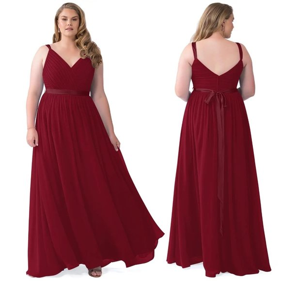 Azazie Dresses Azazie Plus Size Elegant Chiffon Red Maxi Dress